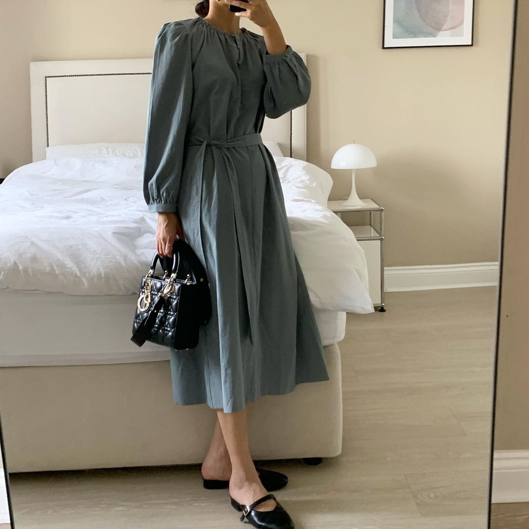 Puff Sleeve Belted Dress
