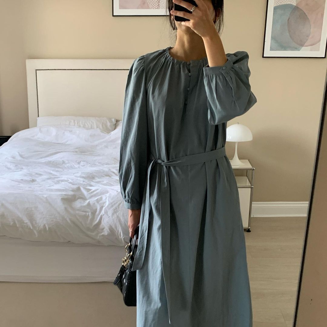 Puff Sleeve Belted Dress