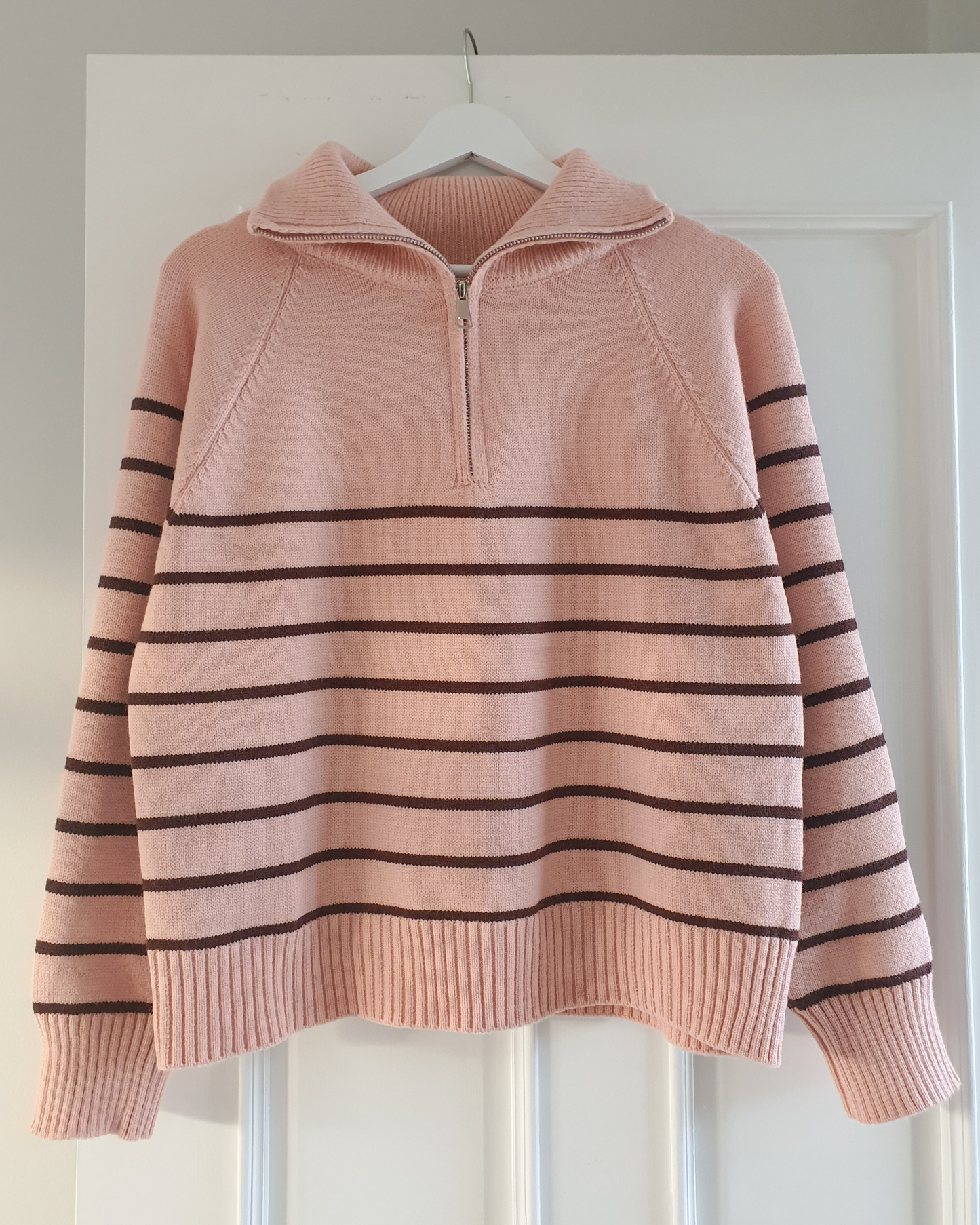 Stripe Half Zip Up Knit - Pink